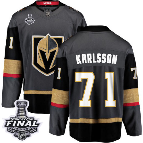Youth Vegas Golden Knights #71 Karlsson Fanatics Branded Breakaway Home Dark Adidas NHL Jersey 2018 Stanley Cup Final Patch